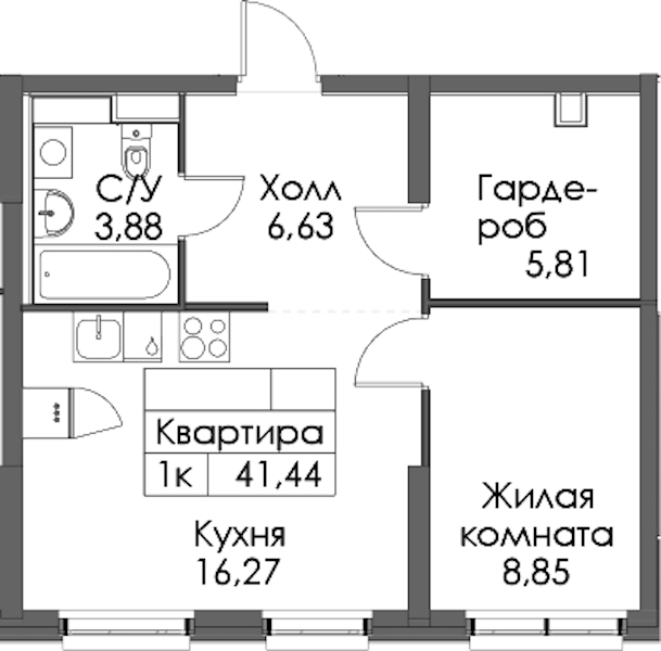 1-комнатная квартира 41.44 м², 1/12 эт., ЖК «Таллинский парк»